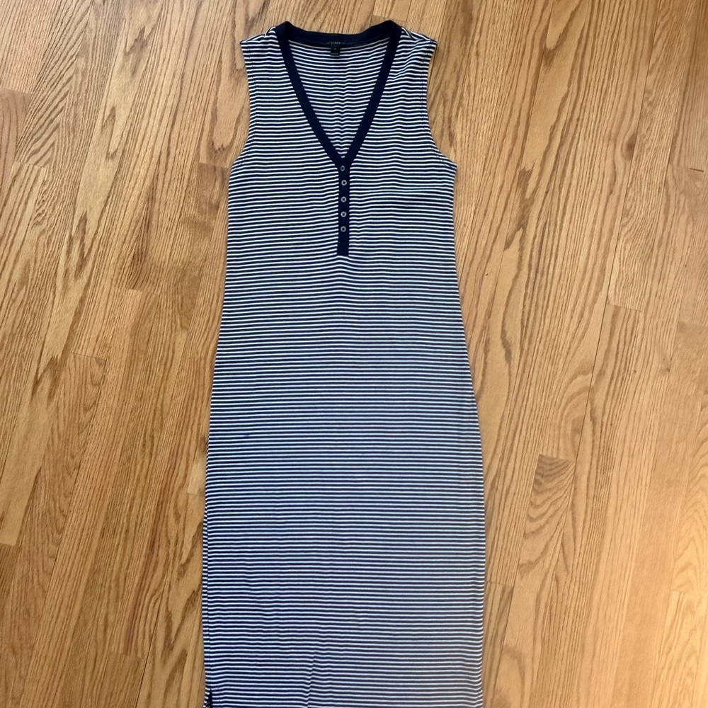 J. Crew Navy and White Striped Midi Dress